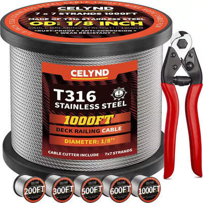 1000FT T316 Stainless Steel Cable Wire Rope for Deck Railings System Kit Smooth