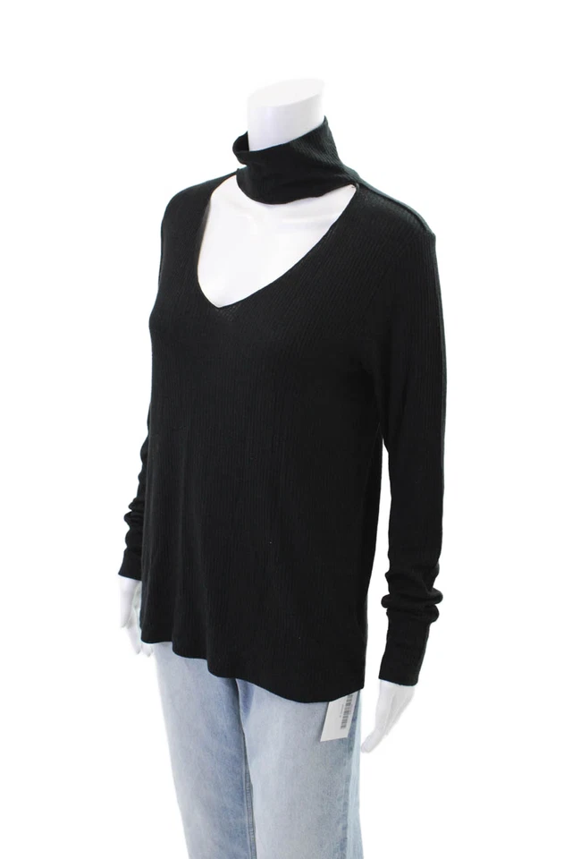 Suéter LNA Mujer Acanalado Cuello Alto Mangas Largas Negro Talla Grande Foto 2 de 4