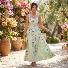 Womens Floral Maxi Dress Spaghetti Strap A Line Summer Sundress