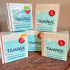 Vintage 60s TAMPAX Tampon Box 40 Count Lot Of 5 Sealed Cellophane Movie Prop