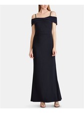 NWT Ralph Lauren 12 Navy Beaded Strap Maxi Sheath Evening Gown Dress 131913