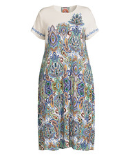 $195 JOHNNY WAS PLUS Size 3X JANIE FAVORITE CAP SLEEVE MIDI DRESS RUTA Print NWT
