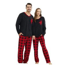 Matching Pajamas for Couples, Mens Medium Women Black/Red-black Buffalo Plaid