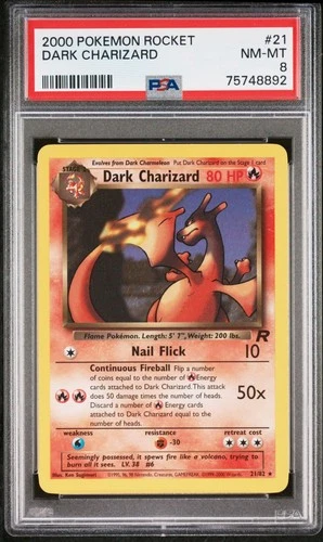 2000 POKEMON ROCKET #21 DARK CHARIZARD PSA 8