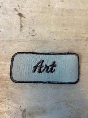 Vtg 70s ART Sew On Embroidered Clothing Jacket Uniform Name Patch BROWN