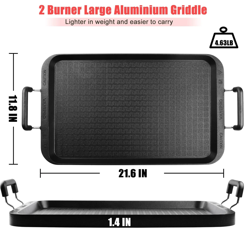 Stove Top Griddle, 22 Inch 2 Burner Large Grill Pan for Stove Top, Non-Stick ... - Image 2 of 4