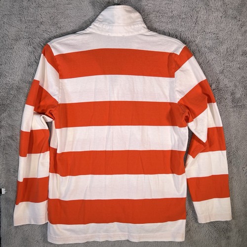 J. Crew Herren gestreift 100 % Baumwolle Rugby Polo Langarm Shirt orange weiß Y2K - Bild 5 von 7
