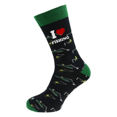 I Heart Angeln Design dunkelmarine & grün gewebte Socken Unisex Größe 5-12