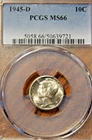 1945-D Mercury Silver Dime MS66 PCGS