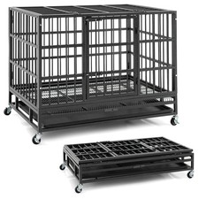 38 Inch Foldable Heavy-Duty Metal Dog Crate with Lockable Doors  Wheels