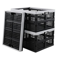 34 L Plastic Collapsible Storage Crates Stackable Foldable Baskets 3 Pack Set