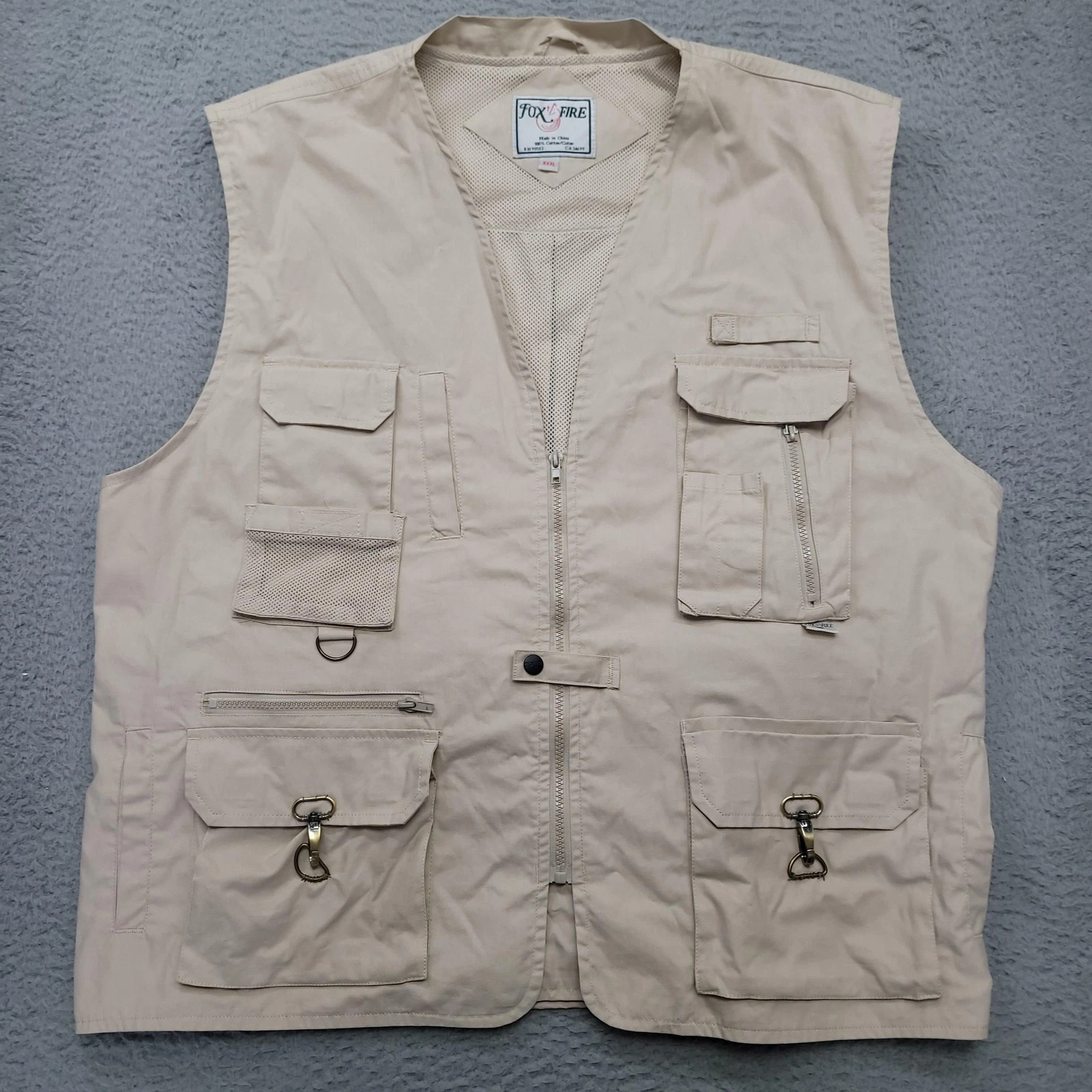 Fox Fire Utility Fishing Vest Mens 3XL Beige Multi Pocket Outdoor Travel Safari