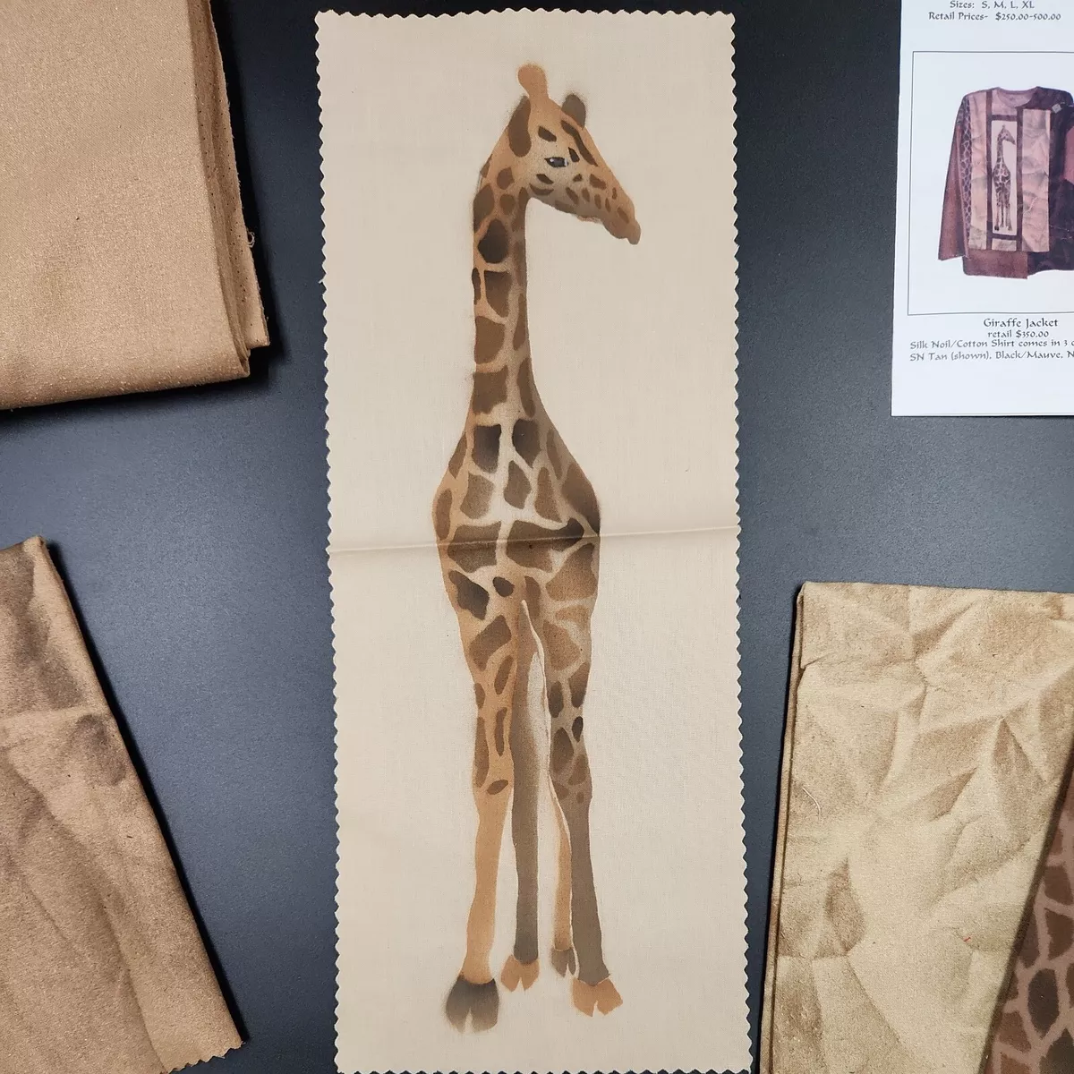 Designer Jacket Giraffe Sewing Fabric Kit Tan Hand Painted Silk