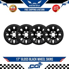 New 17 Gloss Black Wheel Skins Set Of 4 For 2005-2015 Chevrolet Silverado 1500