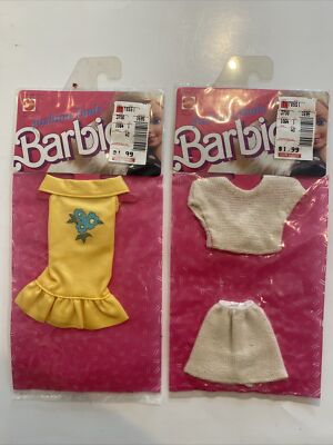 HTF Vintage 1988 Barbie Fashion Finds #1011 Yellow Dress #1025 White Top  Skirt