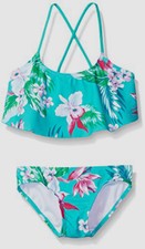 24 Kanu Kid's Girl's Green Floral Print Cross Back Two Piece Swimwear Size 6X