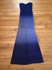 Betsy & Adam Blue and Navy Knit Ombré Strapless Party Formal Prom Dress, Size 2 