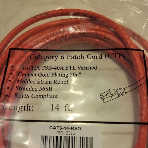 MONOPRICE Cat-6 Cable 14 ft Patch Cord, Booted, Red - Afbeelding 2 van 3