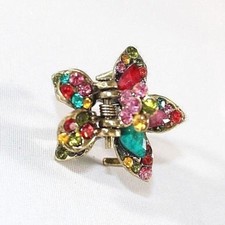 Brand New Gold Tone Vintage Vibrant Flower Hair Clip Claw w/Multi Color Crystals