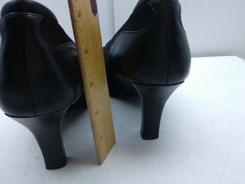 Clarks Black Leather Fabric Slip On Ankle Heel Pump Bootie Dress Women Shoes 5D - Picture 7 of 10
