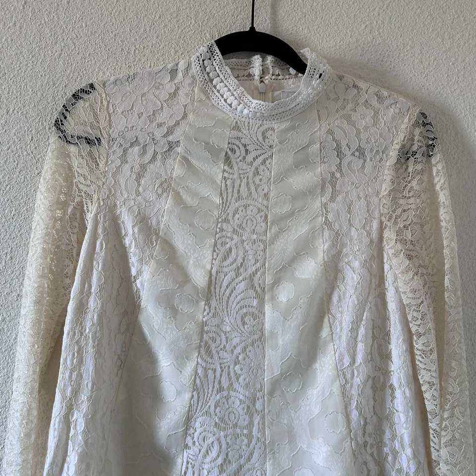 Vestido HD in Paris Floral Encaje Pequeño Manga Larga Línea A Blanco Cremoso Coqueta Foto 3 de 4