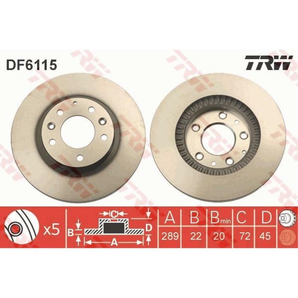 Trw 2X Bremsscheibe Vorne 289 BelüFtet FüR Mazda MX-5 Iii Nc DF6115-image