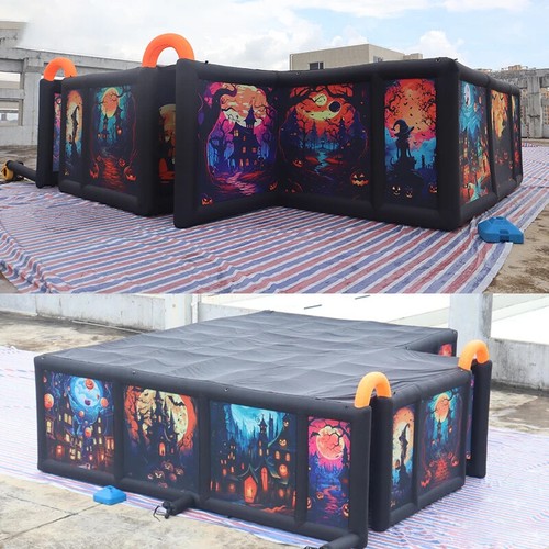 L Shape Inflatable Christmas Maze Full Printing Halloween Labyrinth HauntedHouse - Picture 11 of 11