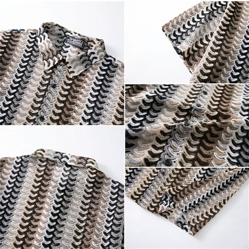 Men's Button Down Shirts Casual Short Sleeve Knitted Shirts Summer Beach Shirts - Picture 5 of 10