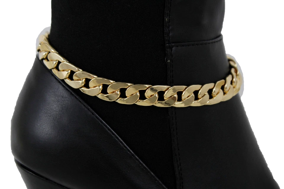 Mujer Oro Metal Cadena Eslabones Bota Pulsera Clásico Zapato Básico Dije Tobillera Correa Foto 2 de 4