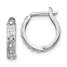 14k White Gold Diamond Fascination Round Hinged Hoop Earrings for Women