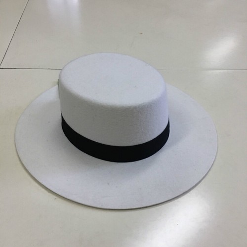 Wool Felt Boater Hat Wide Brim Flat Top 