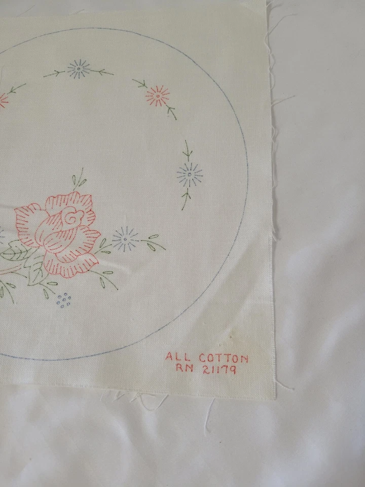Vintage Linen Stamped Cross Stitch Embroidery 9x9 Floral Rose Doily Pattern  - Image 3 of 4