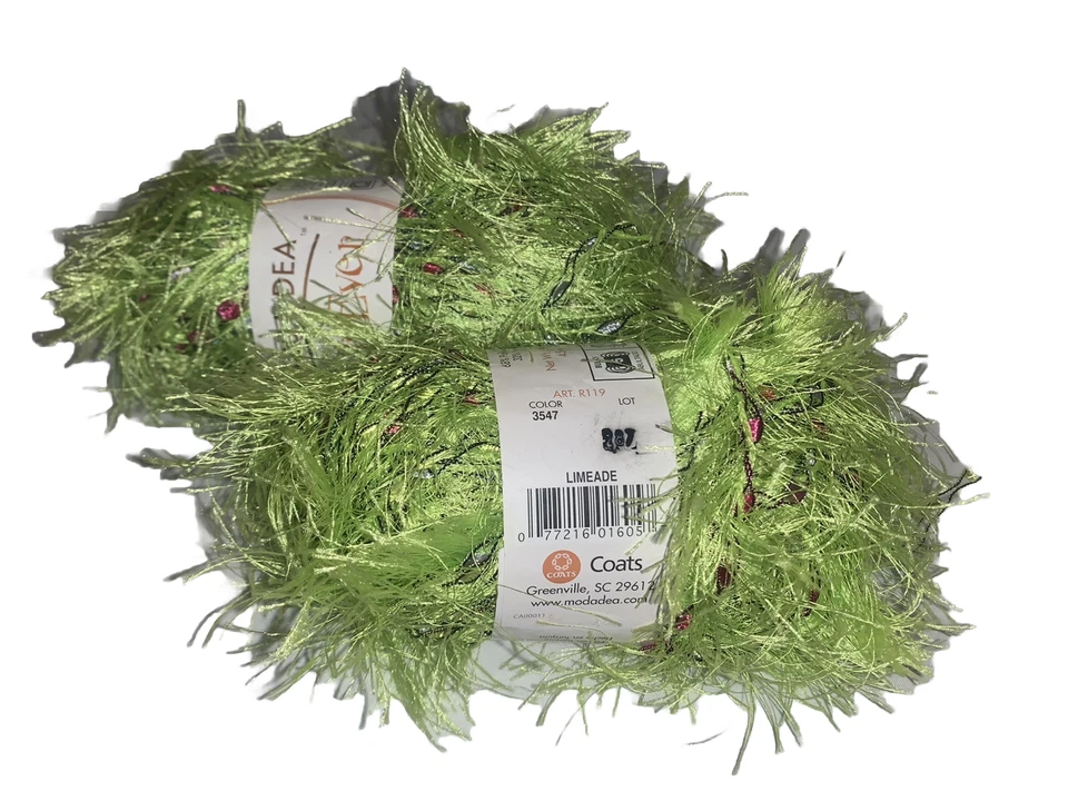 Moda Dea FUR EVER Yarn 2-Skein-Lot Eyelash With Ladder “Limeade” Discontinued - Image 4 of 4