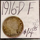 1916-D BARBER SILVER QUARTER (F) FINE CONDITION. ENN COINS