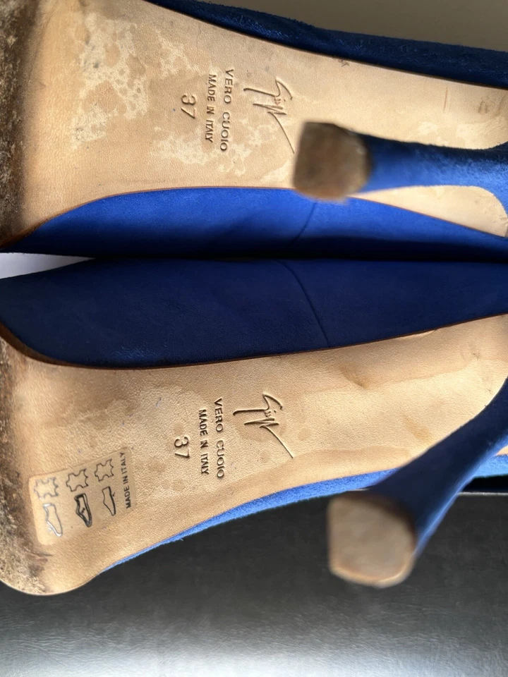 GIUSEPPE ZANOTTI Liza Azul Gamuza Punta abierta Tacones Plataforma $350 Foto 3 de 4