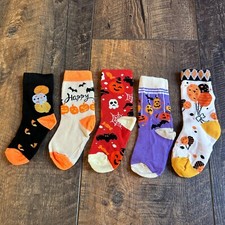 Kids Halloween Fancy Design Crew Socks 5 Pairs New Spooky Different Patterns