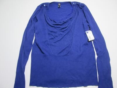 NWT Gnw Womens Size M Sweater Royal Blue Cowl Neck Long Sleeve Buttons Casual