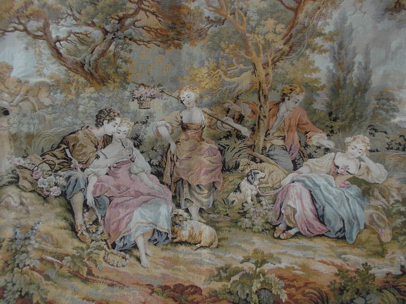 French JP gorgeous tapestry  charming pretty country scene  29.5'' x 61''