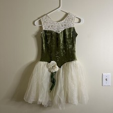 Green Velvet Ivory Dance Costume medium adult Dansco