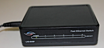 Linkskey 5-Port 10/100 Mini Ethernet Network Switch AC Adapter Black Compact