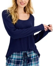 Jenni by Jennifer Moore Women's Solid Long-Sleeve Pajama Top Navy Sail Pick Size