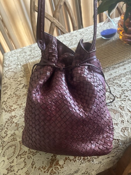 vintage purple leather bag by bottega veneta....