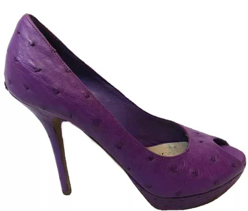 Christian Dior Women Platform Pumps Purple Leather Peep Toe Size 39.5