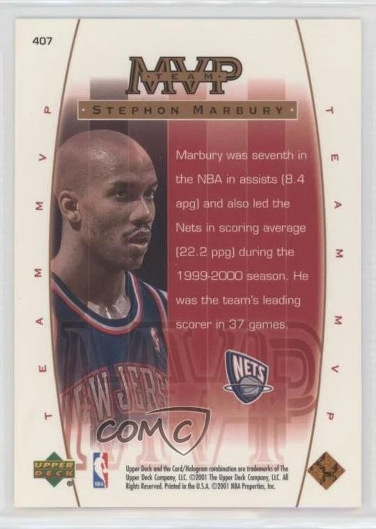 2000-01 Upper Deck Game Jersey Edition Stephon Marbury #407 - Image 2 of 2