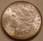 1885-P Morgan SILVER Dollar  frosty Very Choice BU subtle Rainbow TONE