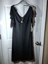 ALEX EVENINGS Little Black Dress Flutter Sleeves Silver Brooch Sz 10 NWT