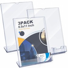 8.5 x 11 Acrylic Sign Holder with Business Card Holder Clear Brochure Display...