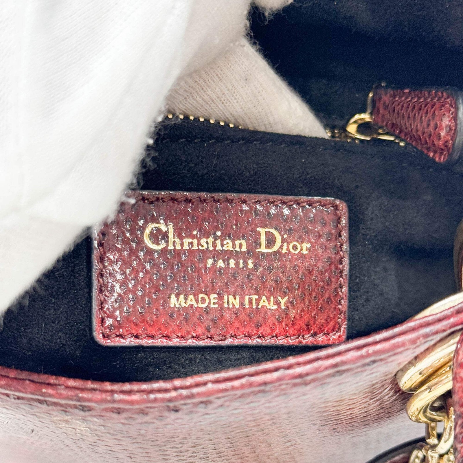DIOR Mini Lady Dior Red Lizard Embossed Leather Two Way Bag — image 15