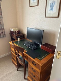 Vintage Georgian Style Yew Wood Desk with Leather Top – Reproduction