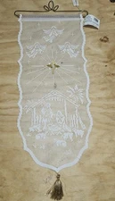 Heritage Lace Wall Hanging Nativity scene gold star tassel new with tags white